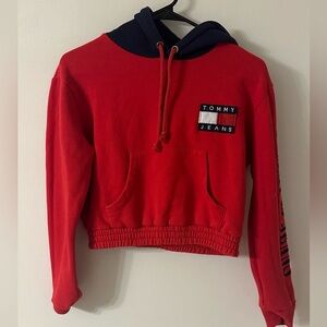 Tommy Hilfiger Navy and Red crop top hoodie